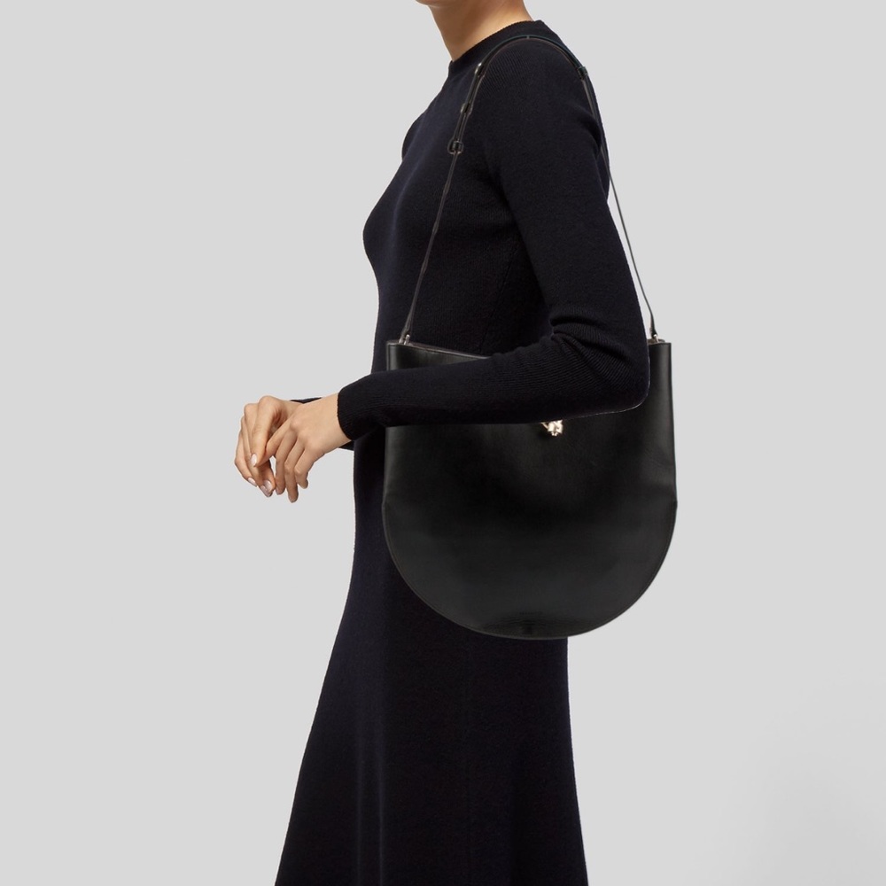 AllSaints Black Leather Half-Moon Shoulder Bag with Gold Hardware - Picture 5 of 9